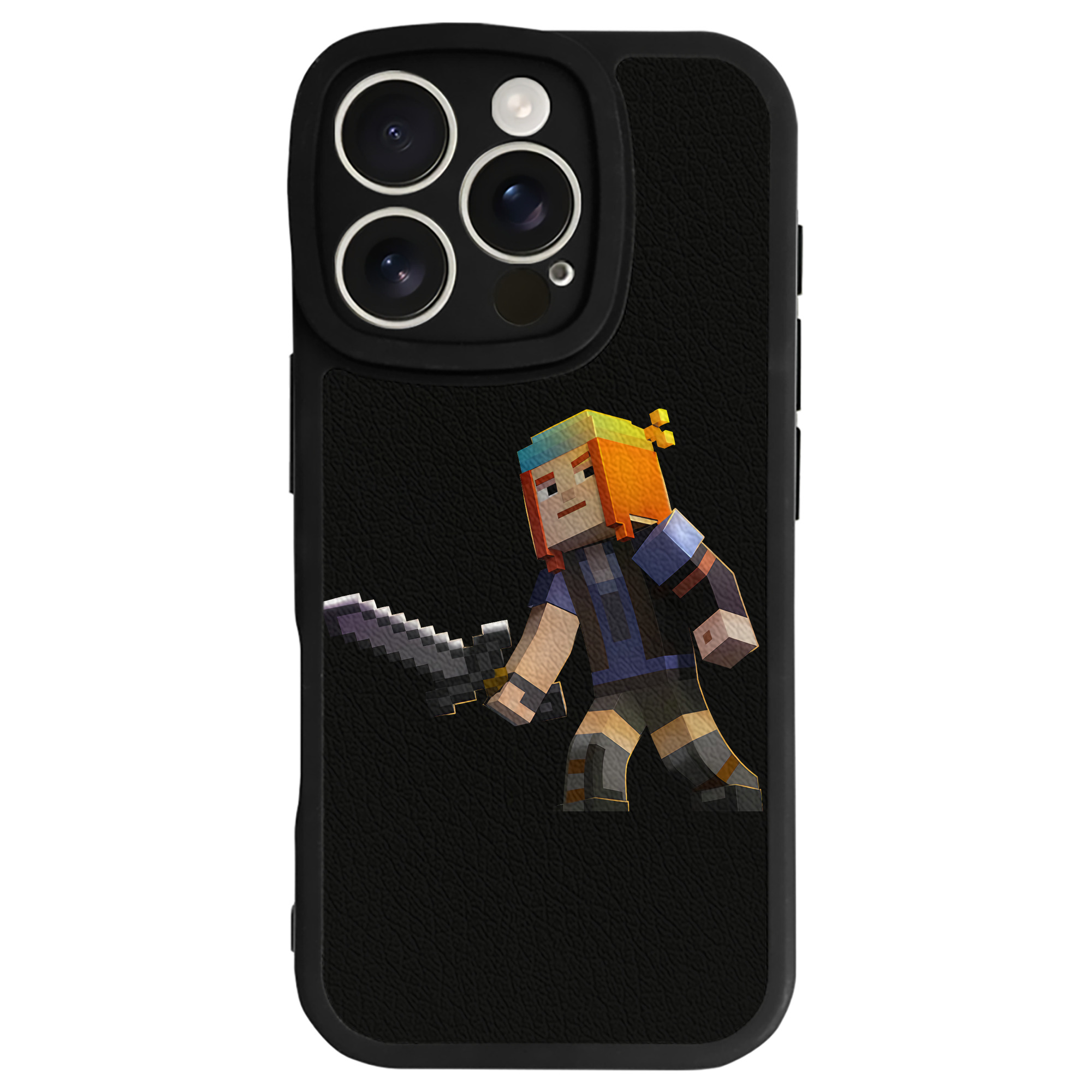 （画像用） マインクラフト ブロックの世界 Minecraft MC Block world 【iPhone 16シリーズ対応】シリコンスマホケース（レザー調） 材質：シリコン